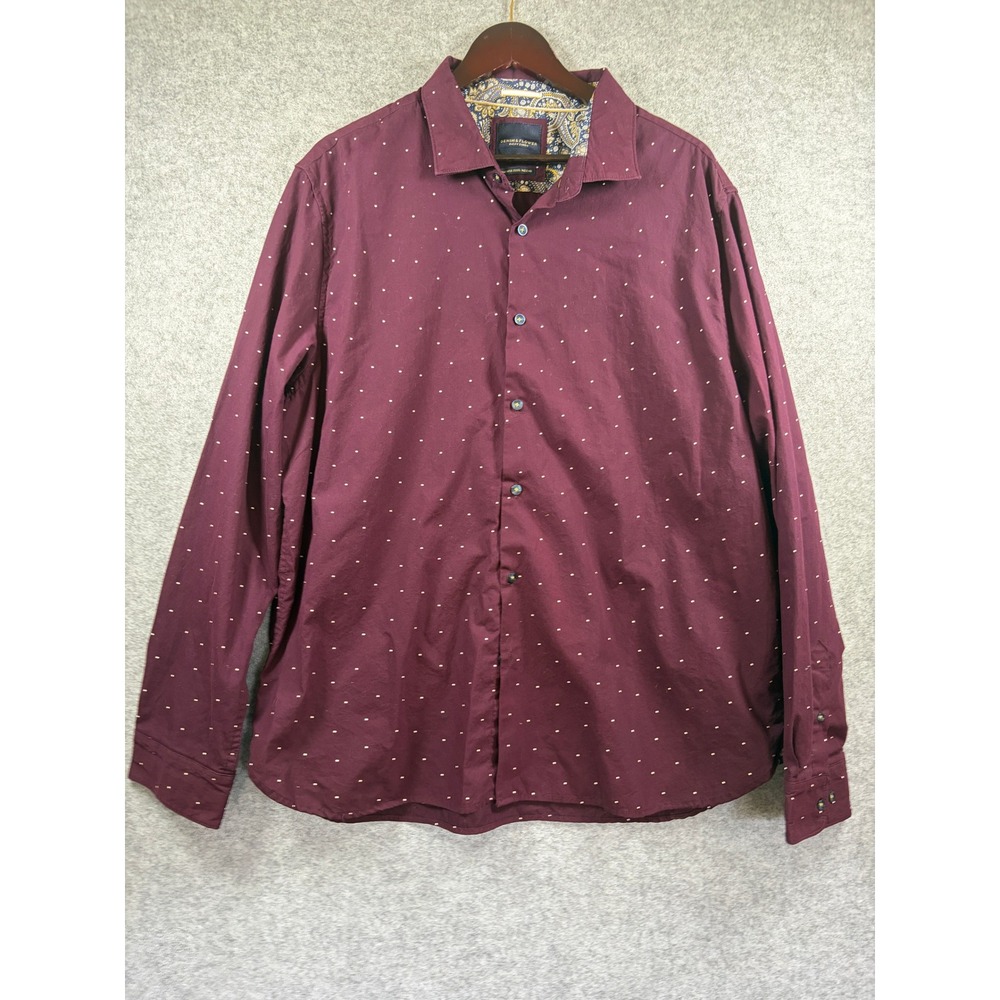 Denim & Flower RickySingh Mens XXXL Burgundy PolkaDot Button Down Shirt Long